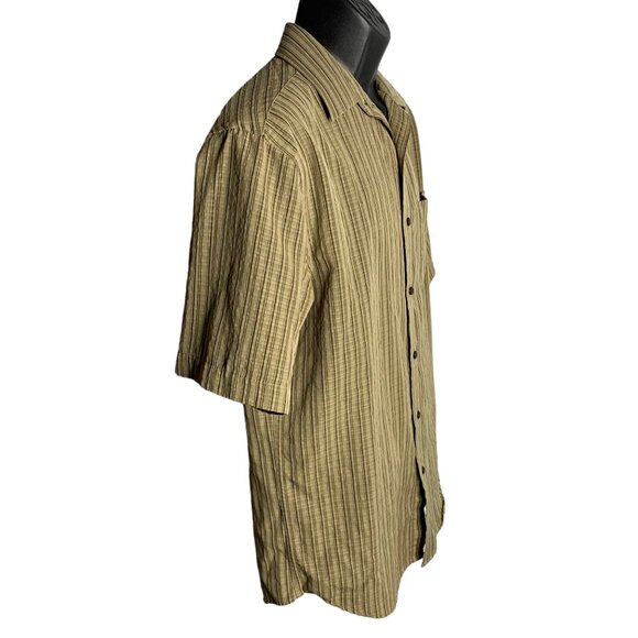 Croft & Barrow Button Up Short Sleeve Shirt M Brown Striped Chest Pocket Collar - Picture 5 of 6